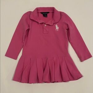 Ralph Lauren Girls Pink Polo Shirt Dress long Sleeve Cotton Size 3/3T  pony